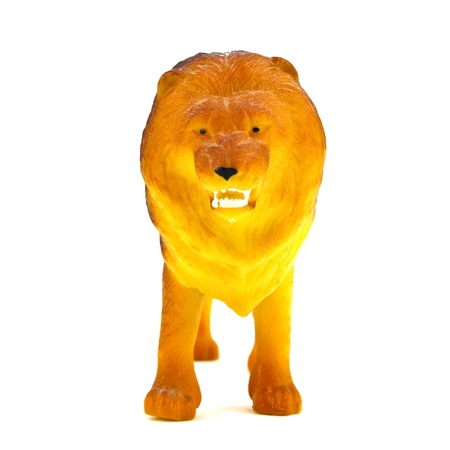 plastic toy lion isolated on white backgroundの写真素材