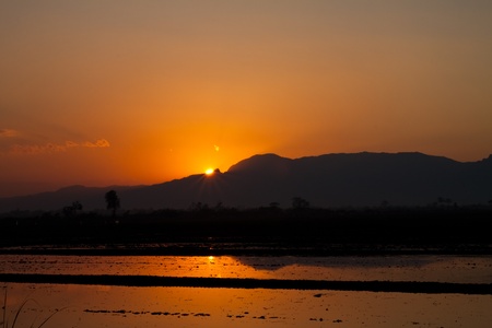 sunset on the river on a summer eveningの写真素材
