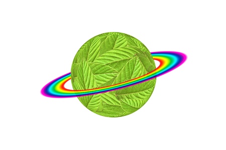 Green Earth - the entire surface is covered with leaf and rainbowの写真素材