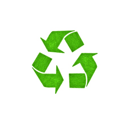 Green recycle sign isolated on white backgroundの写真素材