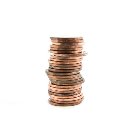 Stack of coins isolated on white background