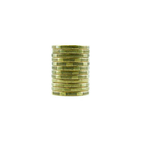 Stacks of Australian coins, isolated on white backgroundの写真素材