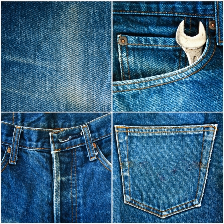 collage of jeans, texture, pocket, backの写真素材