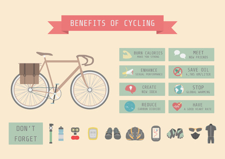 benefits of cycling bicycle, infographic, flat styleのイラスト素材