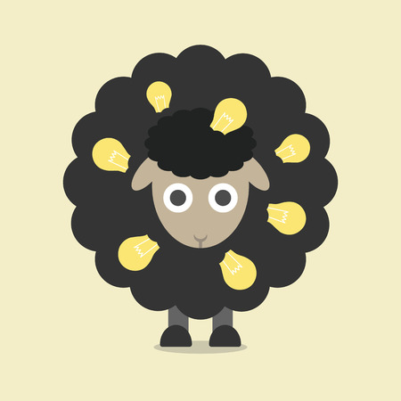 creative black sheep with lightbulb,thinking concept, flat styleのイラスト素材