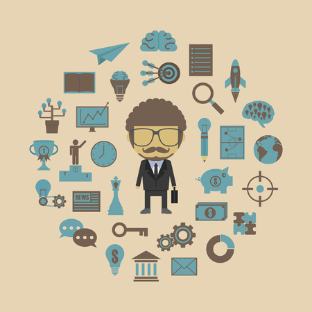 businessman with icon, retro and pastel styleのイラスト素材