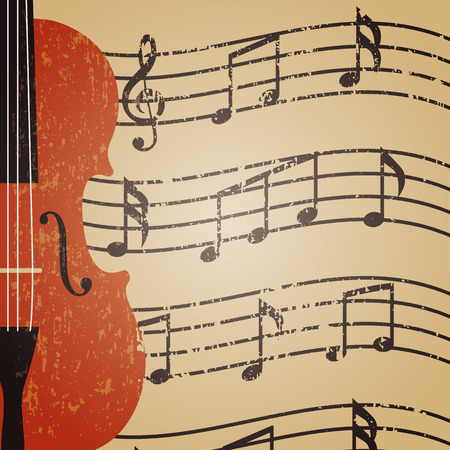grunge violin with key note, retro backgroundのイラスト素材