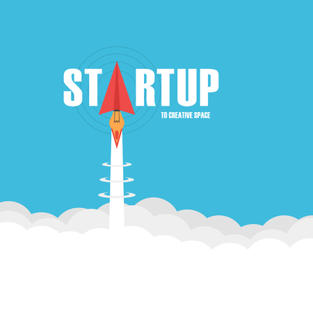 startup business concept, paper plane launch like rocket fly to creative spaceのイラスト素材