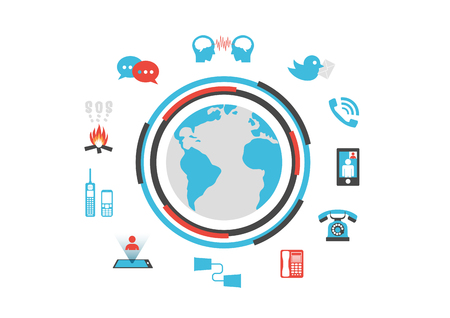 communication technology, past and future, infographic, isolated on white backgroundのイラスト素材