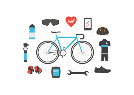 set of bicycle accessories on white backgroundのイラスト素材
