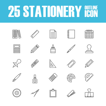 set of outline stationery iconのイラスト素材