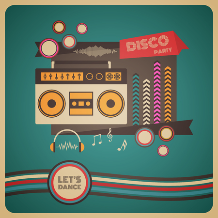 boombox disco party, retro and vintage posterのイラスト素材