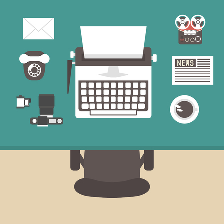 above view workplace  with designer gadget, retro styleのイラスト素材