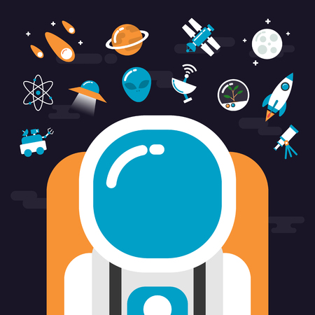 set of astronomy and flat iconのイラスト素材