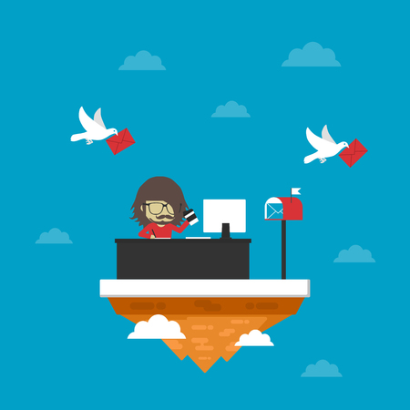 Man is working on island, online jobのイラスト素材