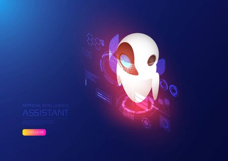 Isometric artificial intelligence, ai analysis with serverのイラスト素材