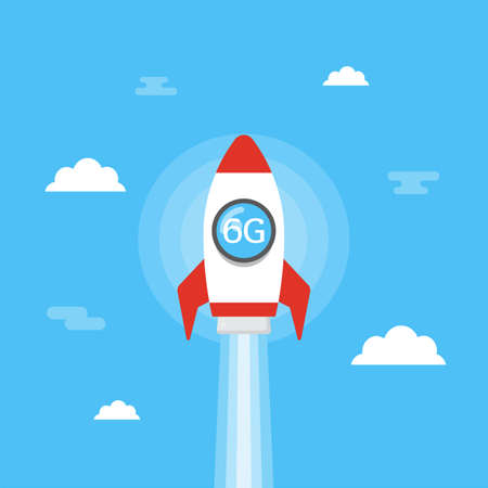 6G rocket launch to sky, future technologyのイラスト素材