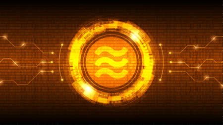 Golden Libra coin symbol with futuristic HUD interface, new digital currency