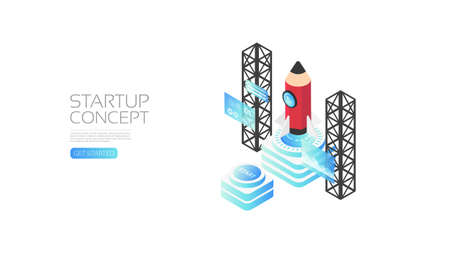 Isometric startup concept, pencil rocket, business conceptのイラスト素材