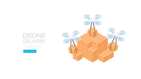 Isometric drone delivery, online delivery serviceのイラスト素材