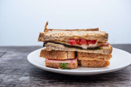 American breakfast, Club sandwich on dish