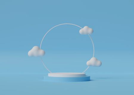 Minimalist podium with cloud, 3d renderingの写真素材