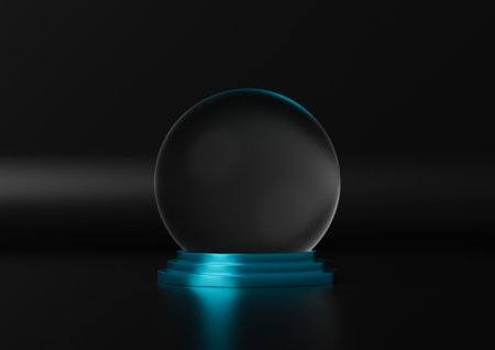 Minimalist podium with glass ball, 3d renderingの写真素材