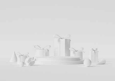 White gift box with podium, 3D illustrationの写真素材