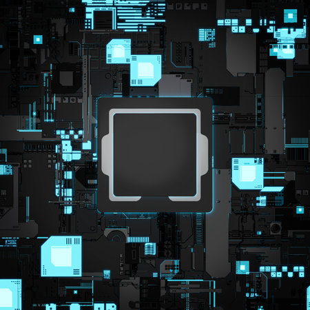 processor chip, smart microchip, 3D illustration