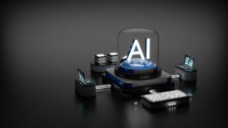Artificial intelligence server with digital system, 3d illustration