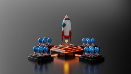 Rocket launch by creative idea, mission to the moon, 3d illustrationの写真素材