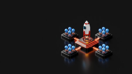 Rocket launch by creative idea, mission to the moon, 3d illustration