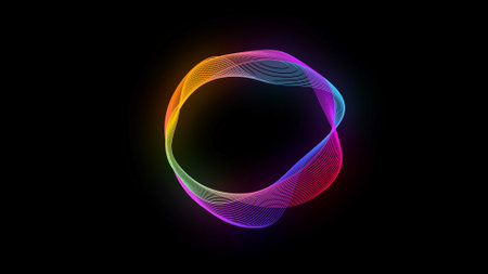 Abstract neon circle, isolated on black backgroundの写真素材
