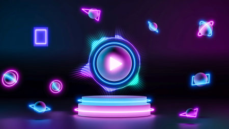 3D Music player with audio visualizer, for music party, 3d illustration