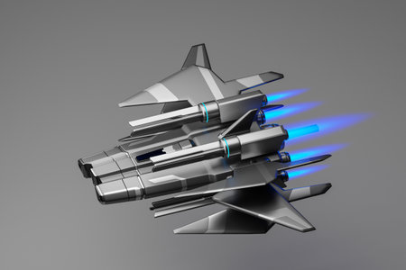 Futuristic spaceship with beam cannon, 3d rendered, not AI generatedの写真素材