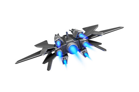 Futuristic spaceship with beam cannon, 3d rendered, not AI generatedの写真素材