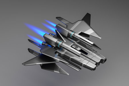 Futuristic spaceship with beam cannon, 3d rendered, not AI generatedの写真素材