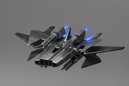 Futuristic spaceship with beam cannon, 3d rendered, not AI generatedの写真素材