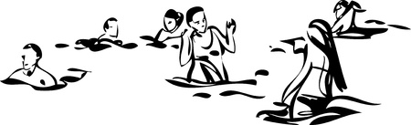      People relax and swim in  the seaのイラスト素材