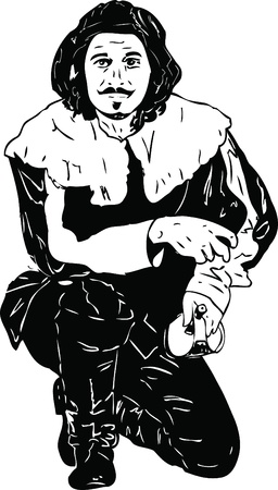 black and white men in full-length Musketeersのイラスト素材