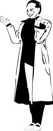 black and white sketch she claps her handsのイラスト素材