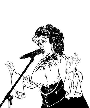 black and white picture actress singer at the microphoneのイラスト素材