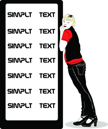 black and white picture blonde in jeans looks towardのイラスト素材