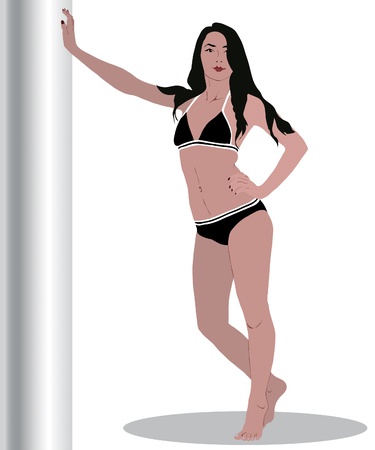 drawing a pretty girl in a bikini barefootのイラスト素材