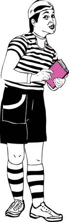 black and white boy with a bookのイラスト素材