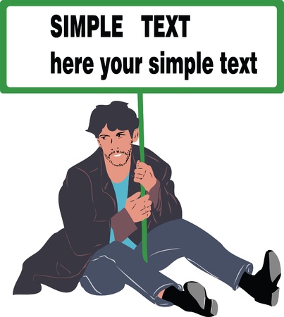  picture man sitting on the floor with a poster in handsのイラスト素材