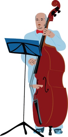 color image musician in a blue suit playing the bassのイラスト素材