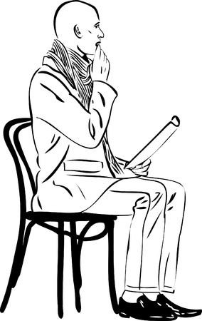  image bald man is reading on a chairのイラスト素材