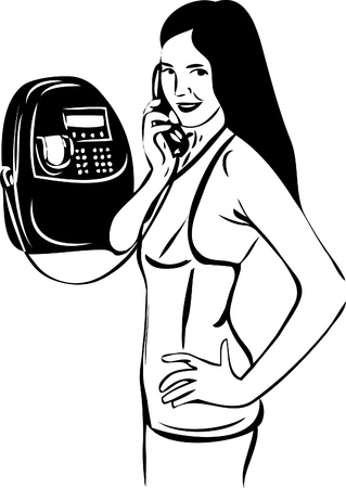 a sketch of a girl talking on pay phoneのイラスト素材