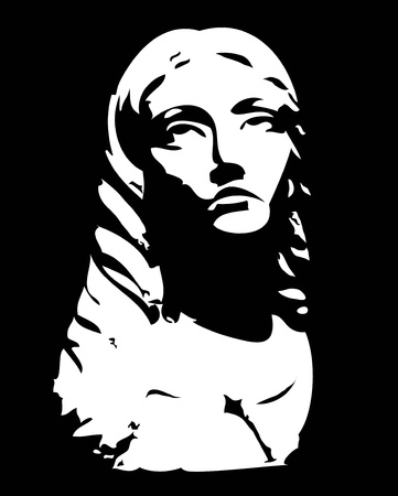 sculpture of head of woman looking in a topのイラスト素材